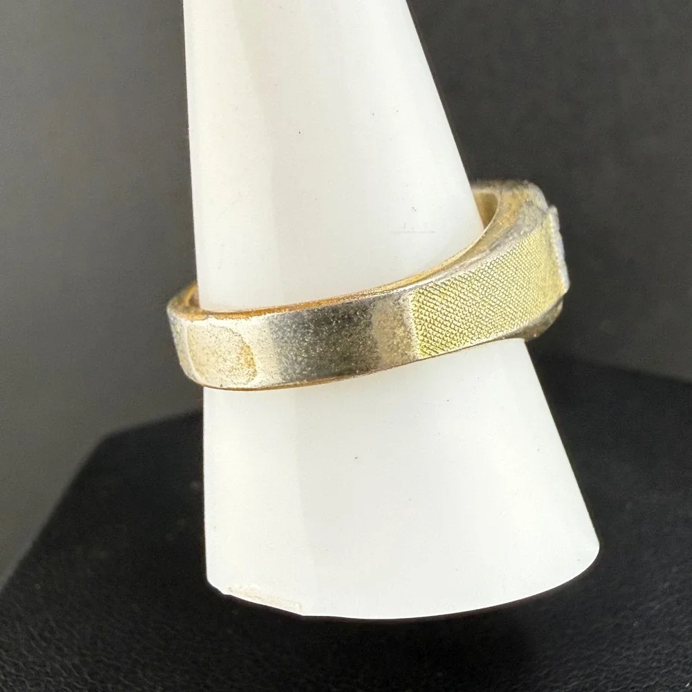 Vintage Joseph Esposito Ring Silver Gold Tone Three Stone Textured Band Size 10